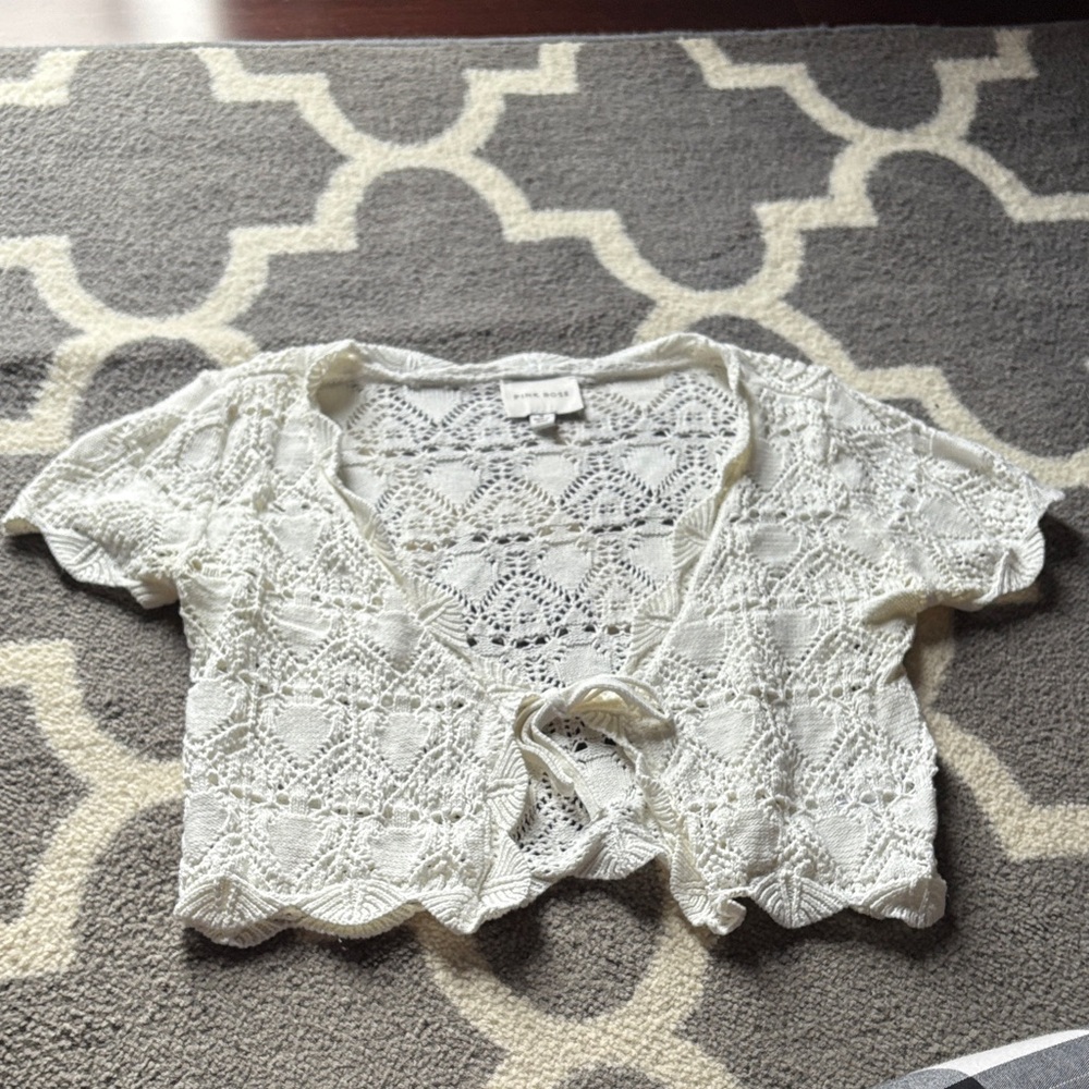 Pink Rose Cream Lace Crop Top